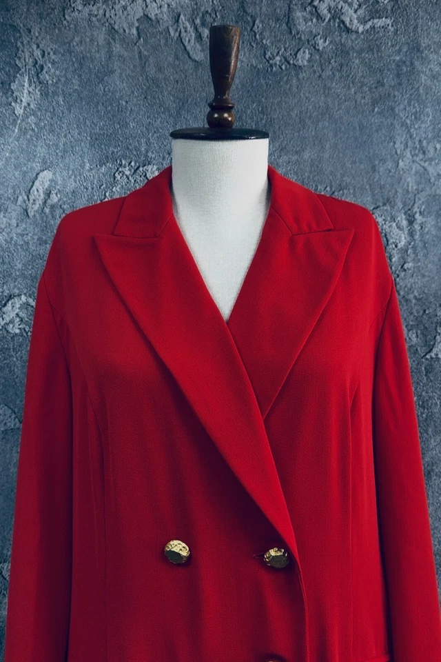 MUY RARO GIVECHY Abrigo Mujer Vintage Lana Rojo Doble Pecho Botón Dorado Foto 2 de 4