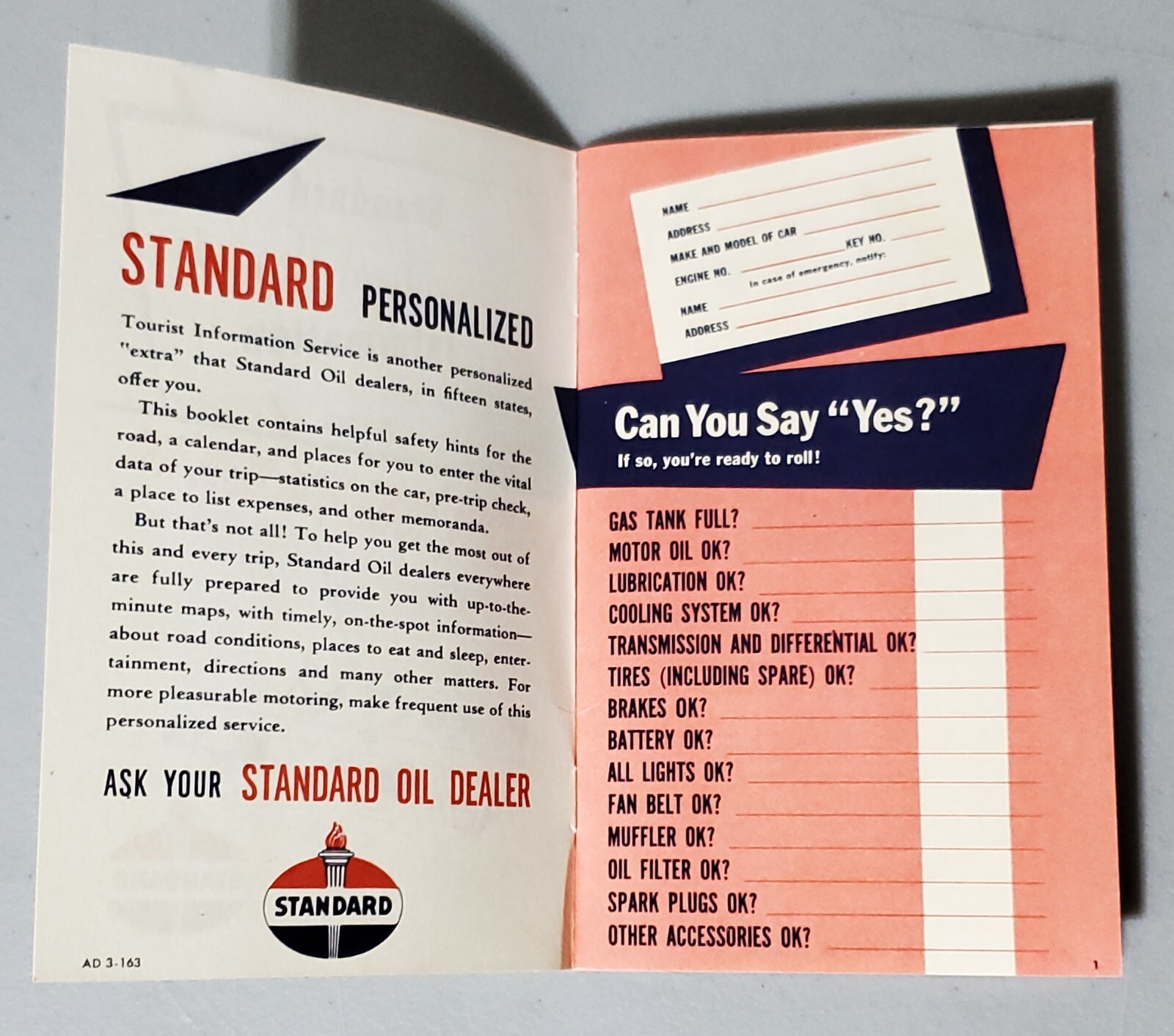 1950 Standard Oil Personalized Tourist Information Travel Expense Tracking Book