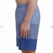 KIRKLAND MEN'S BUILT IN BRIEF ZIPPER POCKET SWIM SHORTS STRIPE BLUES XXL NWT