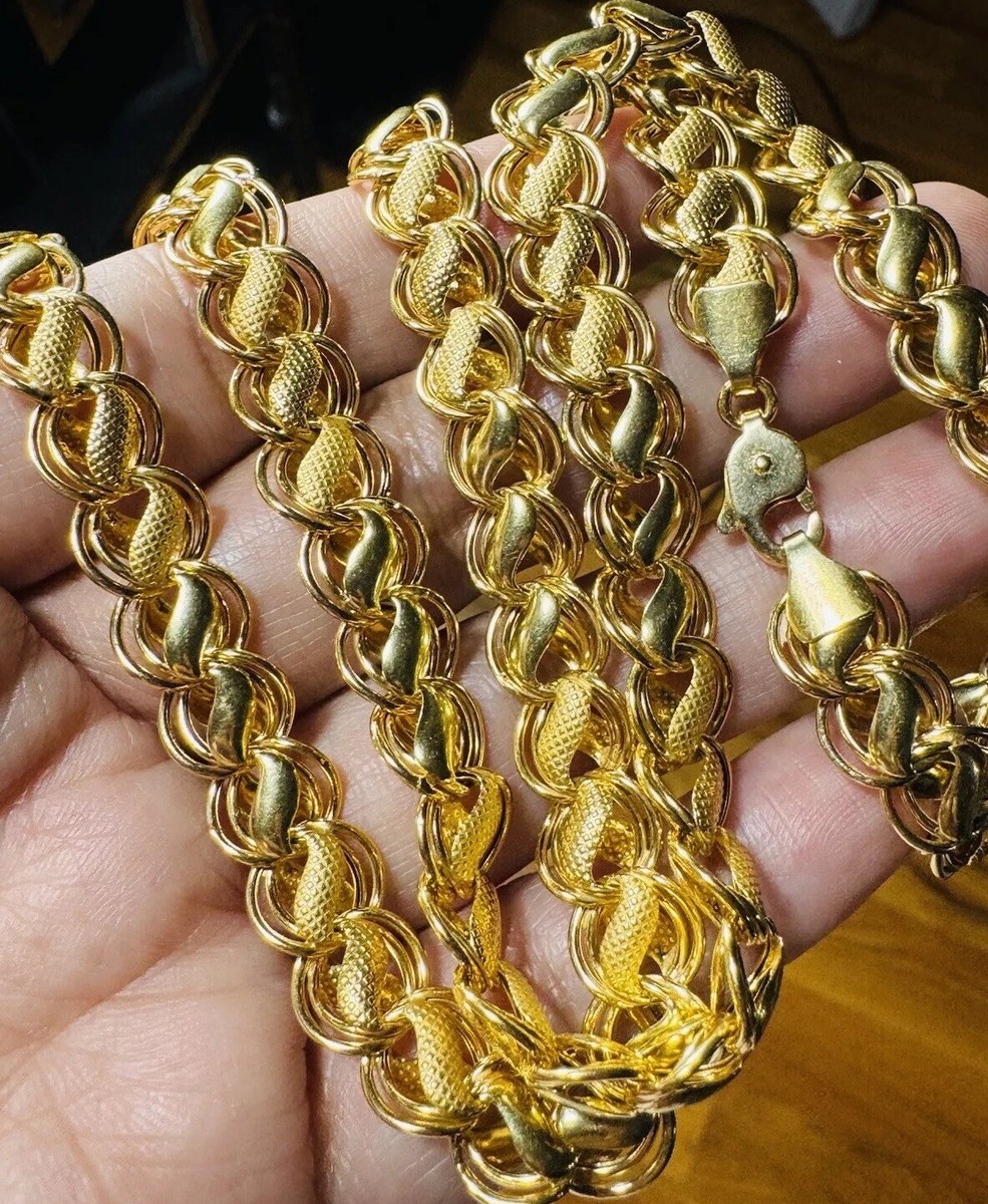 18K 750 Gold Mens Damascus Chain Necklace 24” Long 10mm 18.4g | eBay