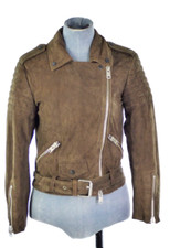 All Saints Womens Goat Leather Jacket Hitchen Biker Brown Khaki Size Uk 8 Eu 36