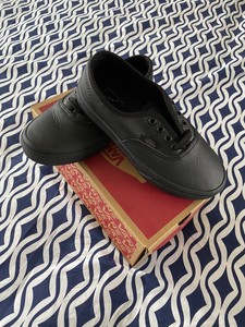 vans black leather school shoes