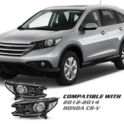 Black Headlights Assembly Pair – Amber Corner – For 2012-2014 Honda CR-V
