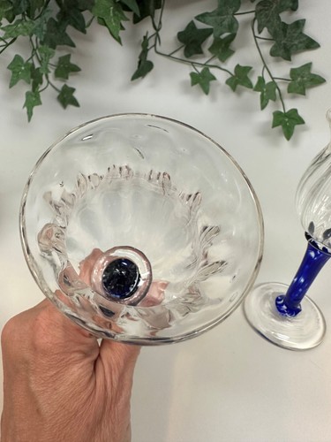 Art Glass Blown Tulip Stemmed Cobalt Blue & Crystal Clear Votive holders SIGNED - Picture 11 of 11