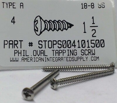 50 Viti Autofilettanti Testa Ovale Phillips #4x1/2 Acciaio Inox 18-8