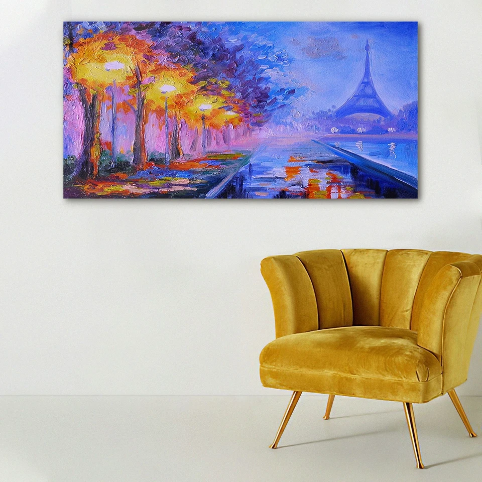 Glasbilder Wandbild Druck auf Glas 140x70 Gemälde des Eiffelturms Frankreich - Bild 2 von 4