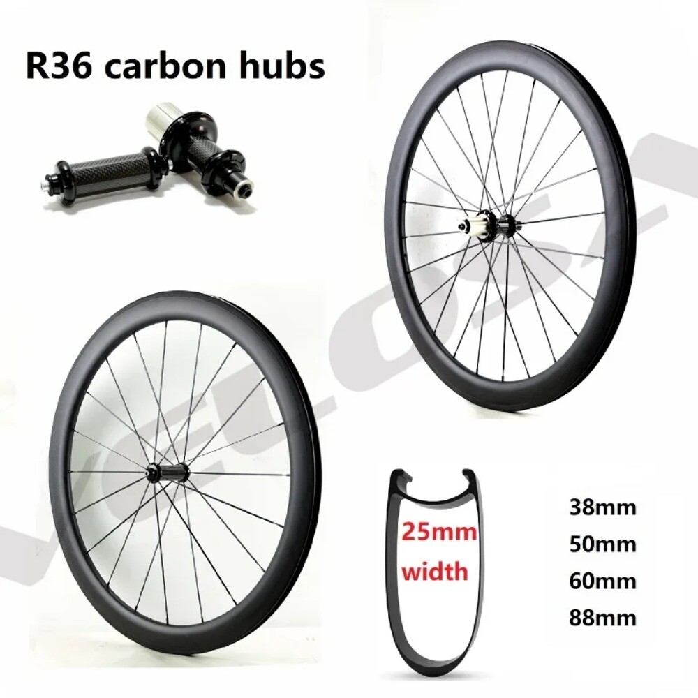 700C Carbon Aero Road Bike Wheelset 38-88mm Depth 25mm Width U-Sharp Rim  