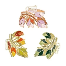 3-Piece Floral Metal Hair Accessories in 3 Colors: Barrettes, 3-Color Leaves