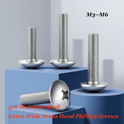 Extra-Wide Pan Head Phillips Screws 316 Stainless Steel Machine Screws M3~M6