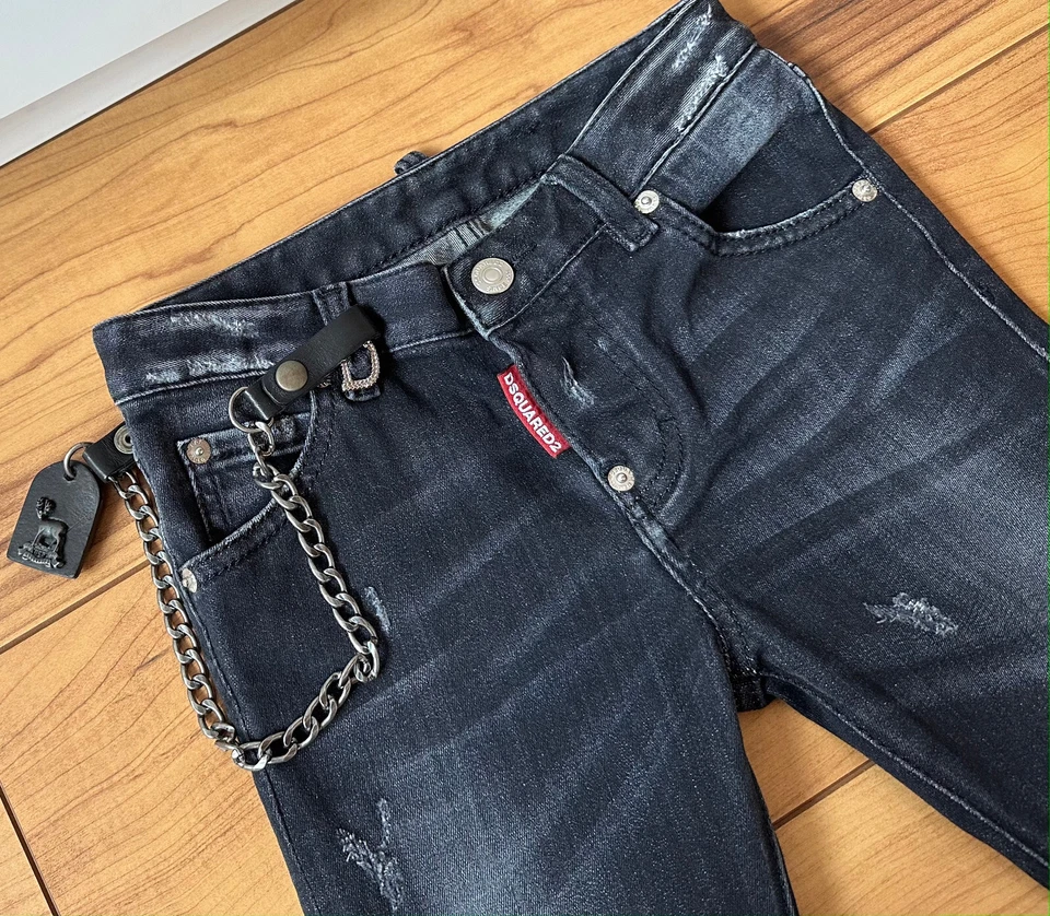 100%ORIG DSQUARED DISTRESSED STRETCH JEANS JUNGEN GR.8Y MIT KETTE DQ00W9_D00GV - Bild 3 von 4
