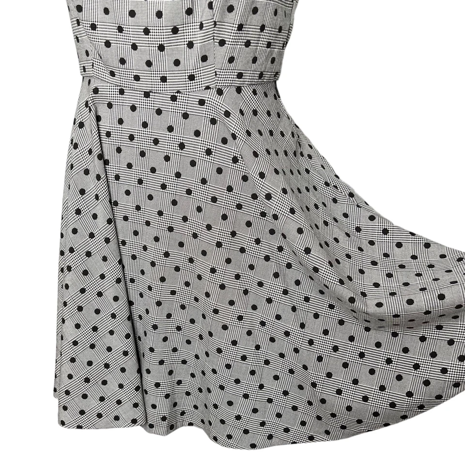 Elle Gray Glen Plaid Polka Dot Houndstooth Fit & Flare Sleeveless Dress Size 10 - Image 4 of 4