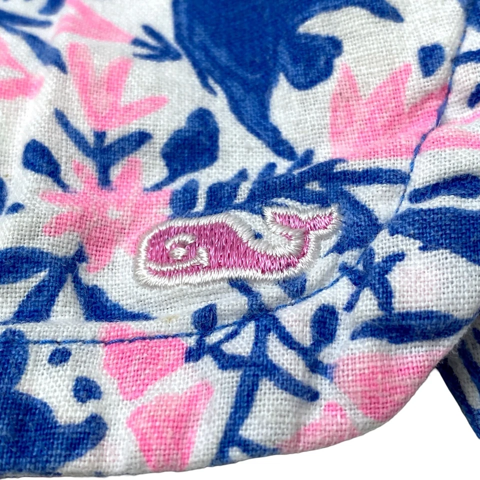 VINEYARD VINES Girls Shorts Large Linen Blend Whale Logo Pink Blue Print - Image 3 of 4