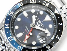 A4R Seiko 5 Sports GMT SBSC003 Blue Dial See Through Back Auto Watch w2v