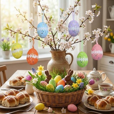 Ostern Hängedeko 6 Stück Schaum Eier mit Lochmuster für Zuhause draußen