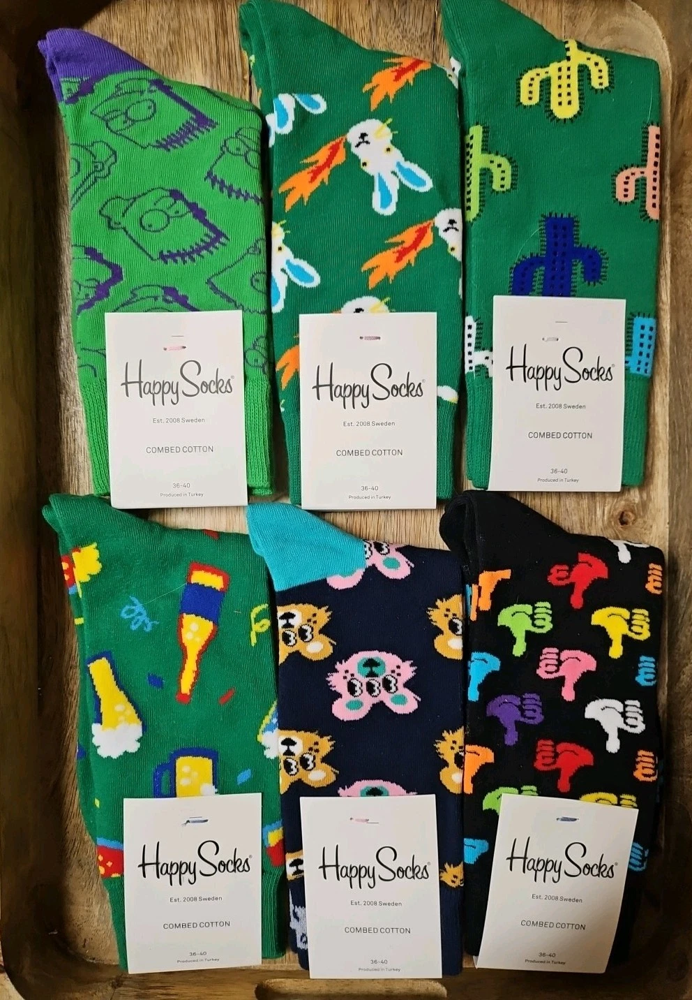 NWT Happy Socks Lot of 6 Crew Socks Dress Socks Size 4.5-7.5 Multi Color