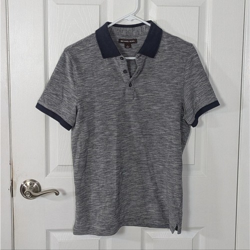 Michael Kors Poloshirt 100% Baumwolle meliert grau mit marineblauen Akzenten Größe S - Bild 1 von 4