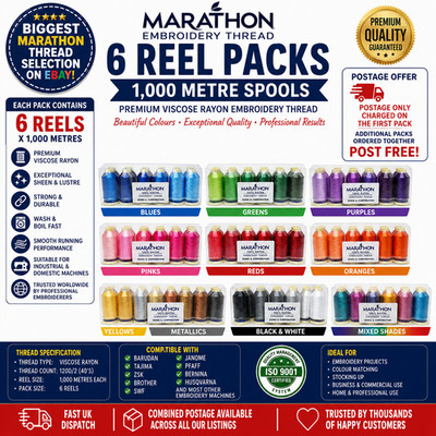 Marathon Stickgarn 6 Rollenpackungen 1000m x 6 Spulen Brother Janome
