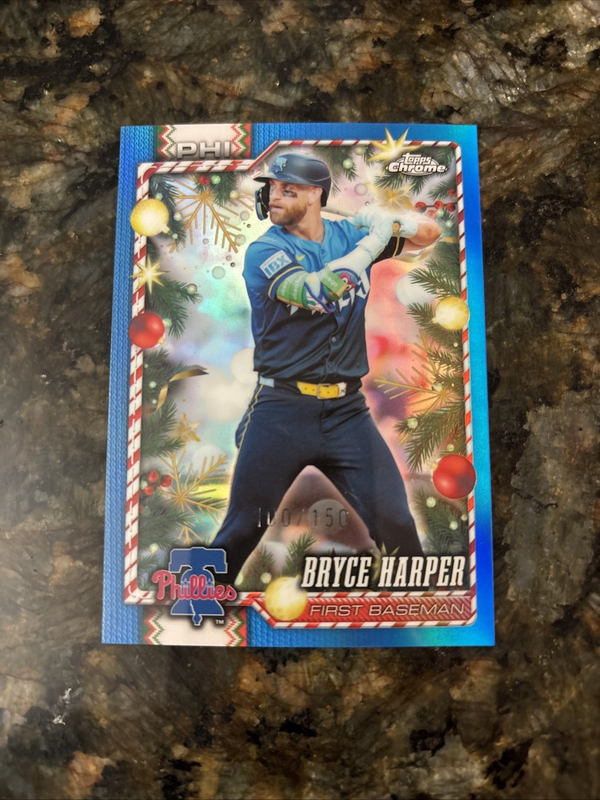 2026 Topps Holiday Chrome Bryce Harper True Blue Refractor /150 Phillies