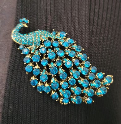 Victorian Trading Aqua Rhinestone Crystal Regal Peacock Brooch Pin 28P