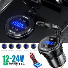 12V QC 3.0 PD USB Auto KFZ Steckdose Dual USB C Ladeger&auml;t Buchse Dose KFZ Einbau