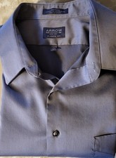 Arrow Mens Gray Sateen Classic Wrinkle Free Long Sleeve Dress Shirt 17 1/2 34/35