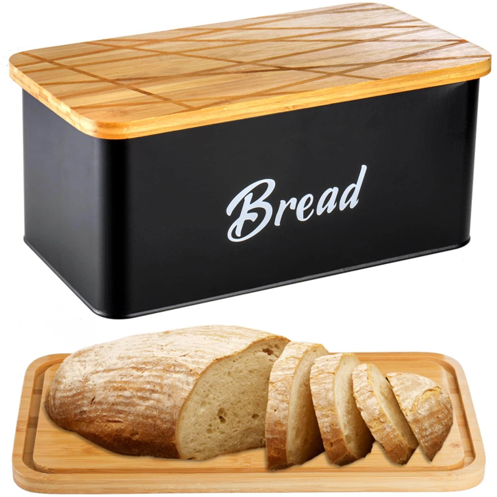 Farmhouse Metal Bread , Black Bread Storage Container with Cutting Board Lid,...