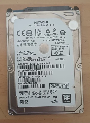 SATA Hard Drive 2.5" Hitachi 5K750 750GB 5400RPM -testato funzionante