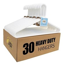 Quality Plastic Hangers Pack - Super Heavy Duty Multipack for Clothes 30 White
