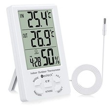  3 in 1 Thermometer Hygrometer with Clock Large LCD Display, Digital 4.9ft
