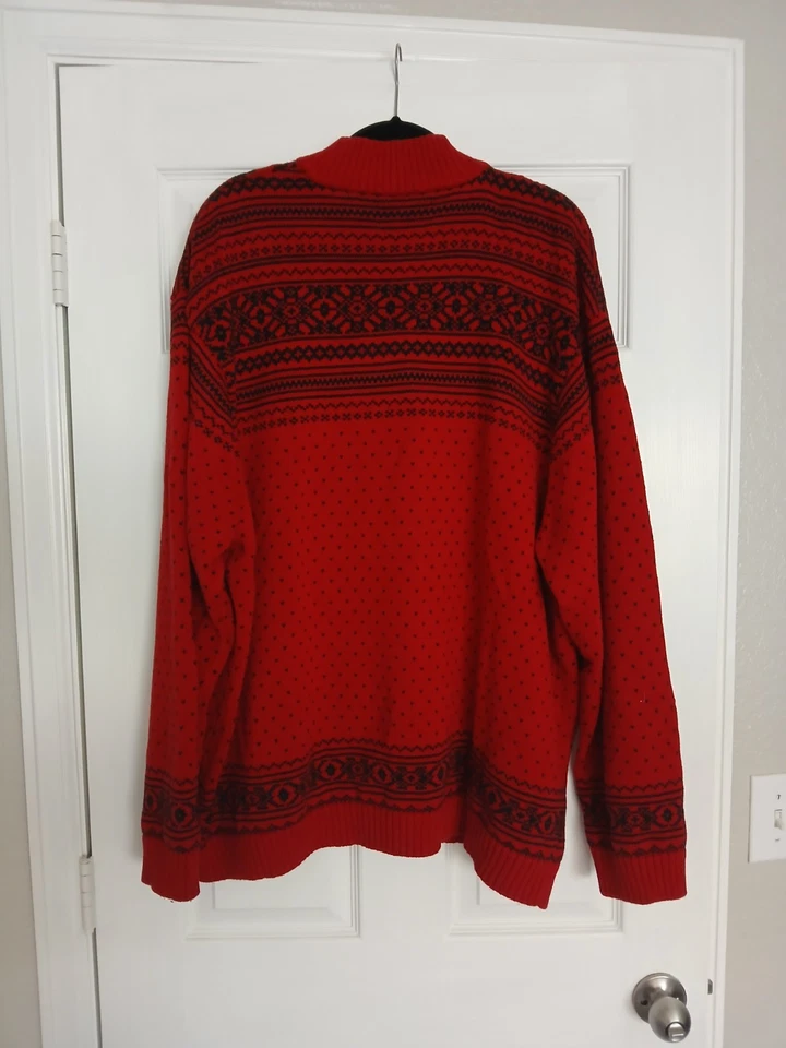 Suéter Chaps Para Hombres 3XT Rojo Negro Fair Isle Navidad 1/4 Cremallera Algodón Vacaciones Foto 4 de 4