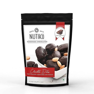 Nutiko Dark Chocolate Coated Dates with Almond - 300 gm Free Shipping World Wide