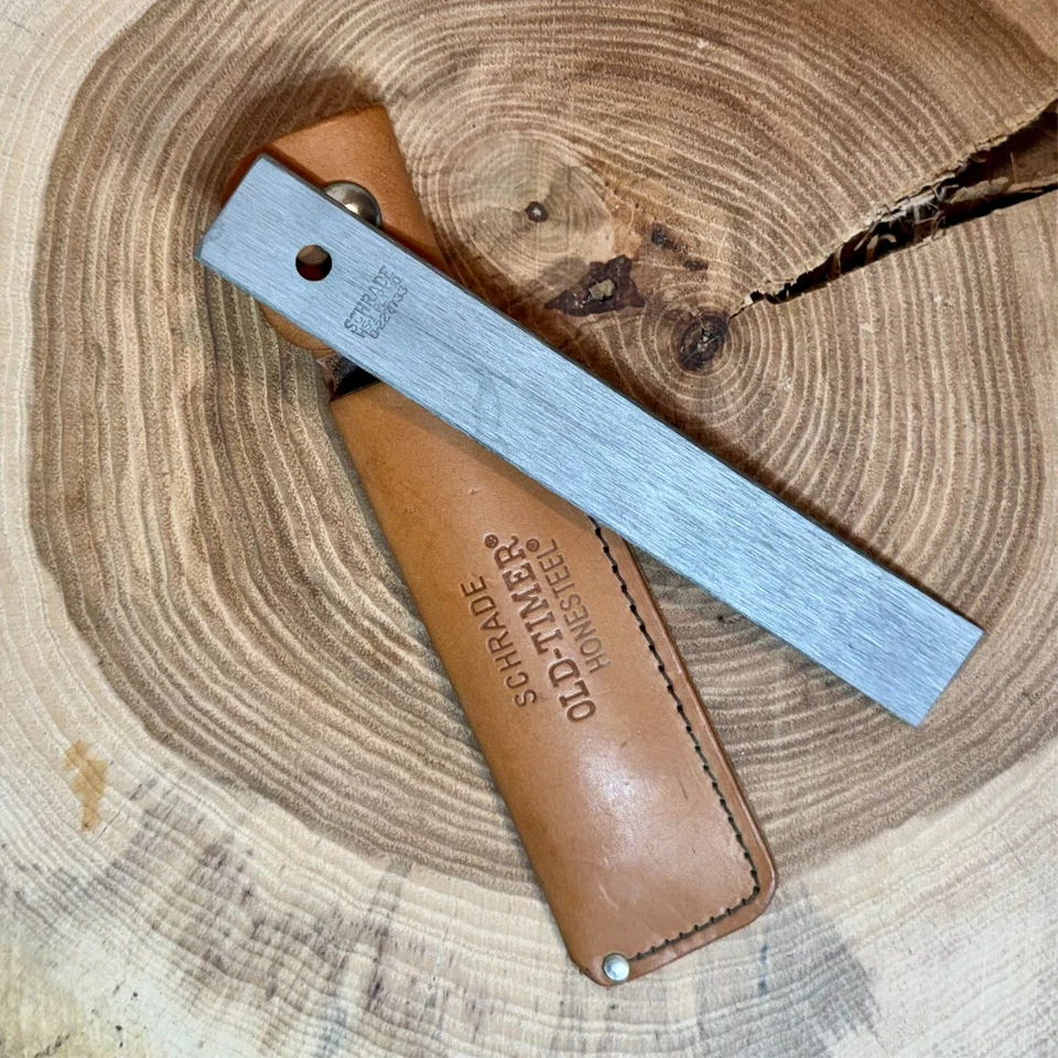 Acero afilador Schrade Old Timer HS1 acero con funda de cuero - Hecho en EE. UU. Foto 2 de 4