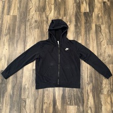 Nike Full-Zip Jacket W Hood Solid Black Front Pockets Men  s Size Large