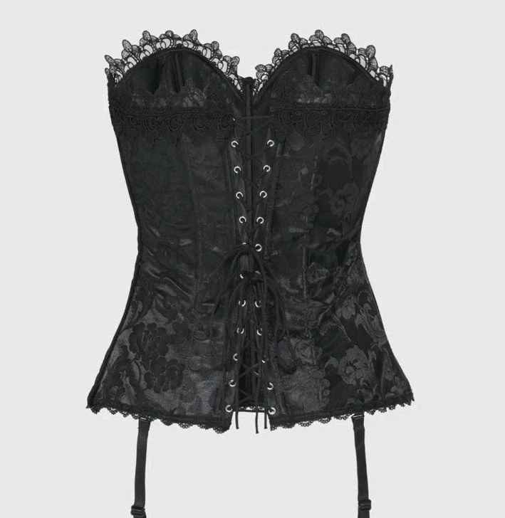 Y2K Frederick's Of Hollywood Corset Bustier 34 Black Lace Gothic Glam Rock - Image 3 of 4