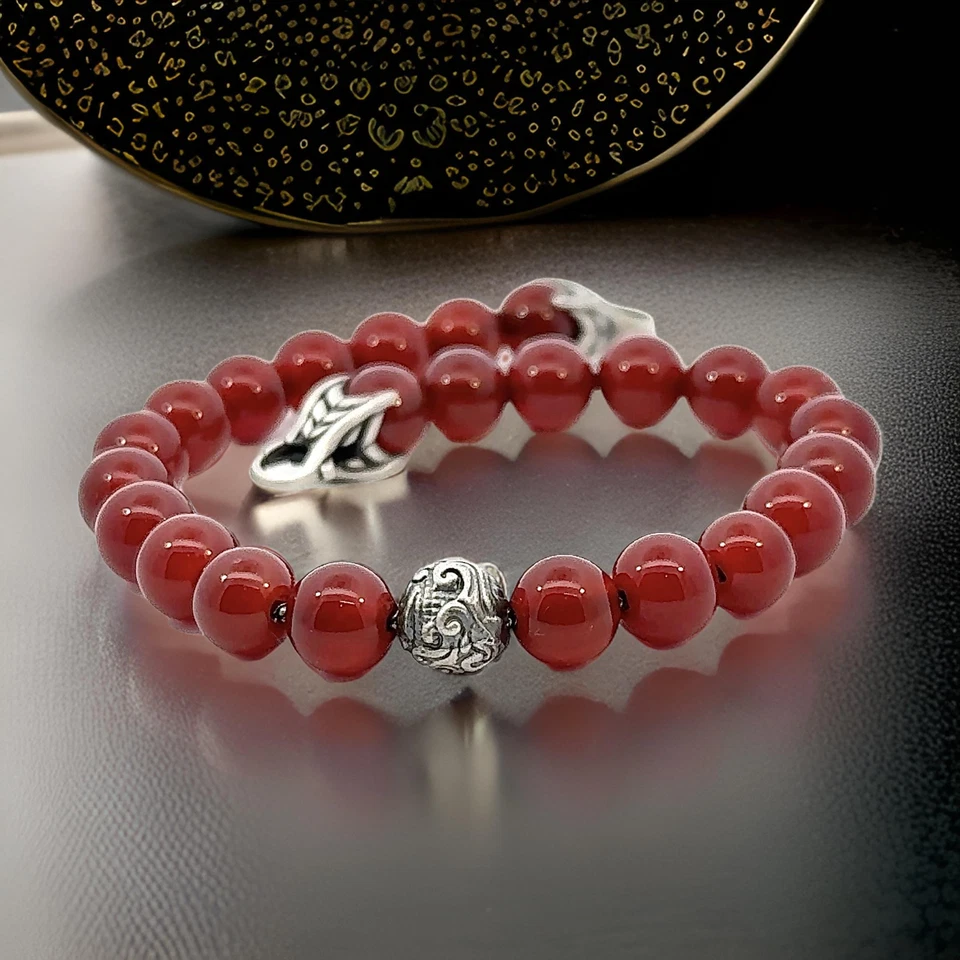 Pulsera David Yurman Cornalina Tallada Oración Cuentas 8.5" Plata Estate DY552 Foto 4 de 4