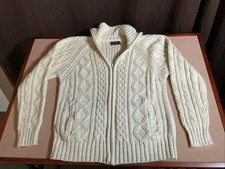 Vintage Thane Fisherman Sweater Mens M Ivory Cable Knit Polo Style 70s Grandpa