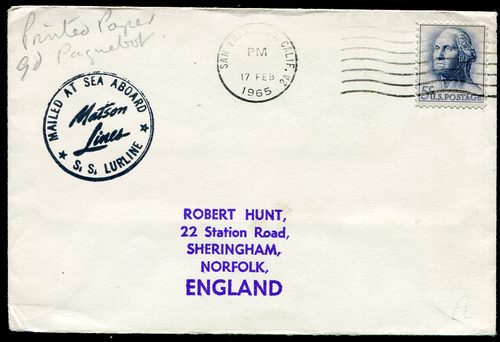 USA (25356): 1965 S.S. LURLINE paquebot/cancel/cover