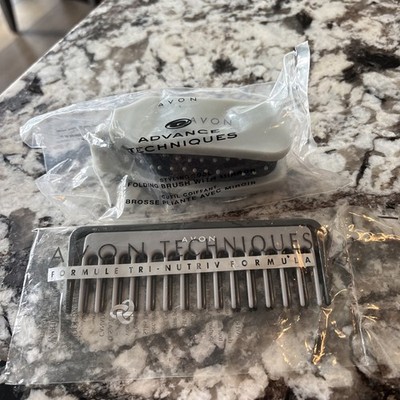 Avon VTG Advance Techniques Folding Brush w Mirror & Wide Tooth Comb Sealed New