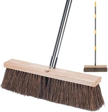 18" Push Broom Outdoor Heavy Duty - 65" Long Handle Large Wide Shop Brown 