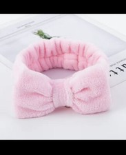 Pink Bow Soft Fleece Spa Hair Band Wrap Headband Make Up Bath Facial Yoga NEW