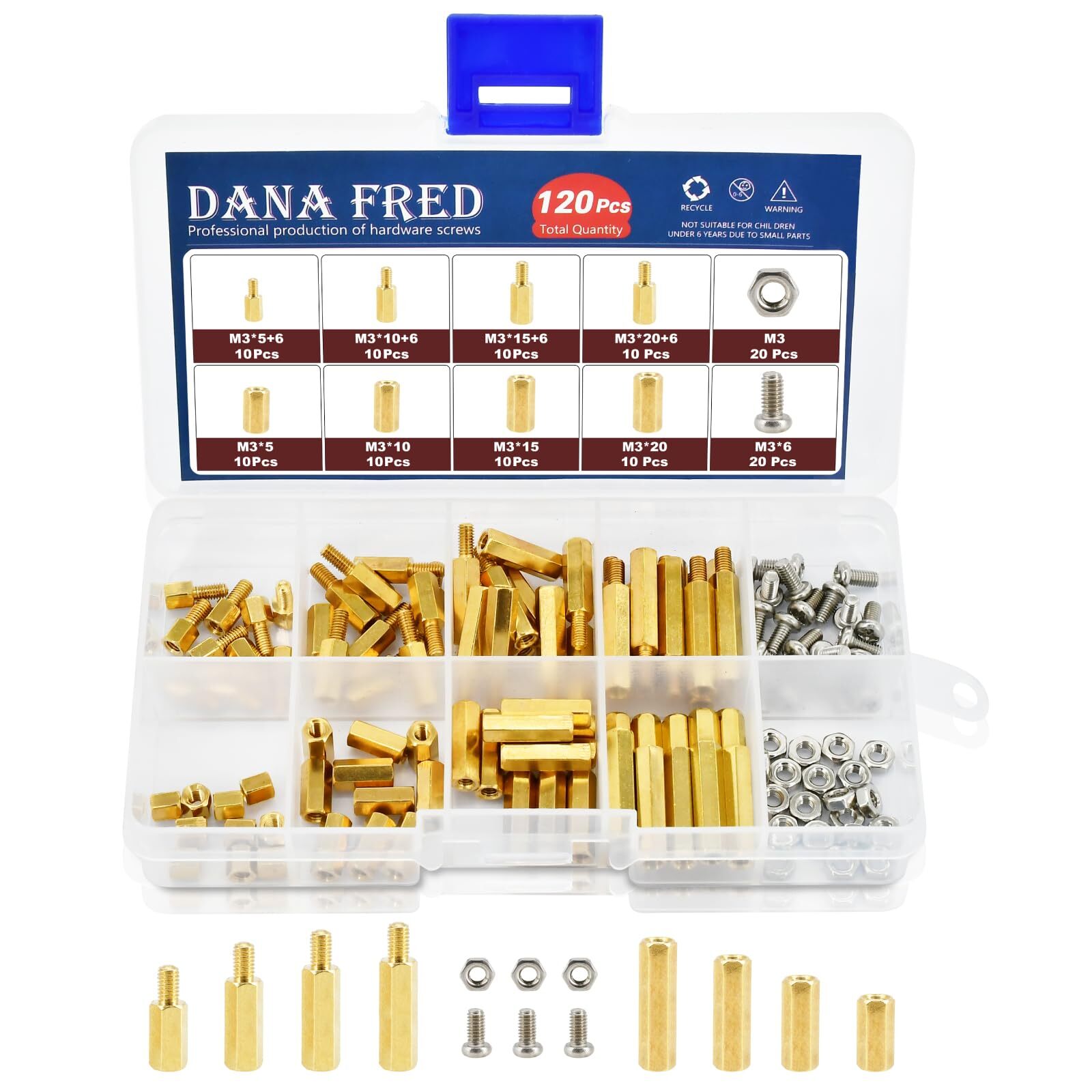 M3 Hex Male Female Brass Spacers Standoffs Screws Nuts Assortment Kit, 120PCS...