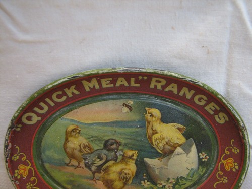Antique "Quick Meal" Ranges Stove Litho Advertising Tip Tray Chicks - Picture 3 of 5