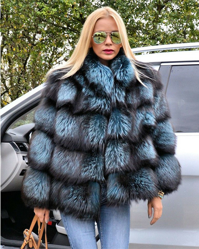 Winter Women's Real Fox Fur Coat Natural Warm Overcoat Fashion Outerwear Jacket