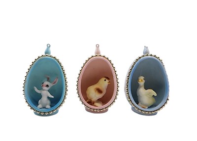 Vintage Bone China Diorama Easter Egg Bunny Duck Chick Figurines Eggs Lot Of 3 