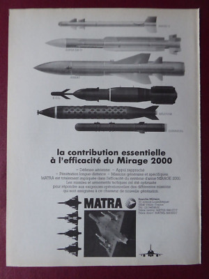9/1985 PUB MATRA DASSAULT MIRAGE 2000 MISSILE MAGIC II SUPER 530 D FRENCH AD