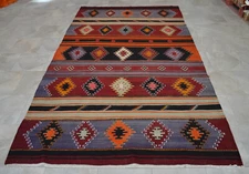 Vintage Rug, HandMade Rug, Turkish Kilim Rug, Flat Weave Colorful Area Rug, 6x10
