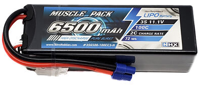 NHX Muscle Pack 3S 11.1V 6500mAh 100C Hard Case Lipo Battery w/ EC3 Connector