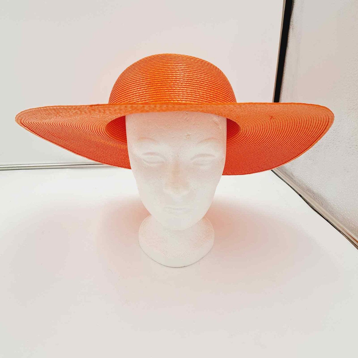 Vtg Ladies Orange Fashion Lg Wide Brim Floppy Straw Hat | eBay