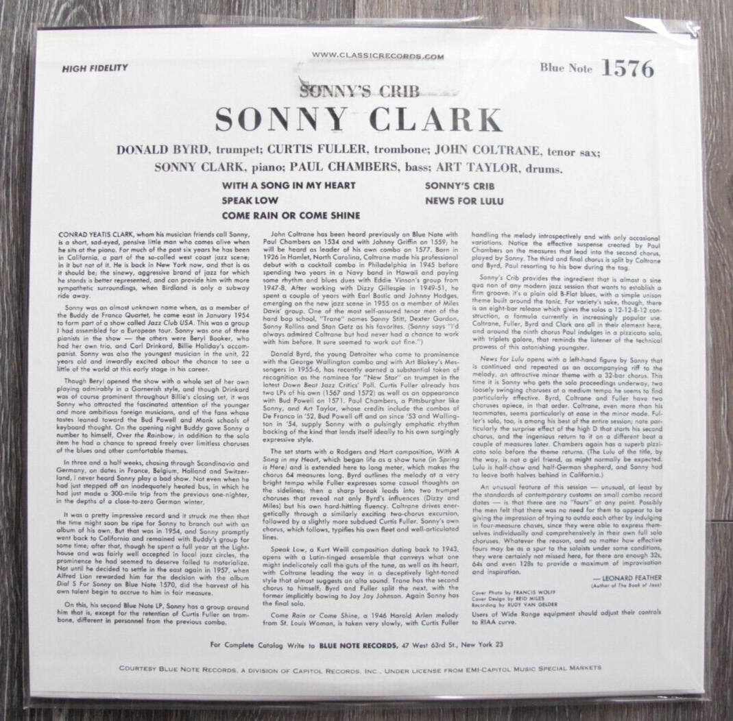 その他 LP Sonny Clark Sonnys Crib BN1576,BLP1576 BLUE NOTE /00260 Classic Records Blue Note 1576 Sonny Clark Sonny's Crib LP NEW