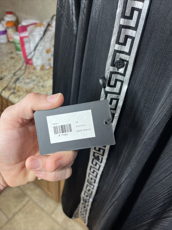 Camisa BARABAS Para Hombre Ver a Través Negra Plateada Azteca Manga Larga Con Botones 4XL Foto 2 de 4